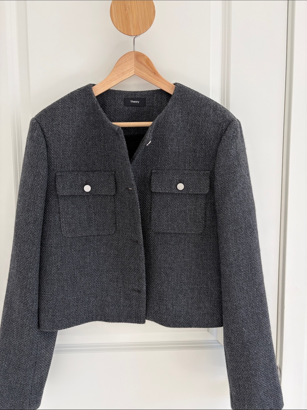 New Theory Charcoal Gray Boxy Wool-Blend Jacket - Picture 4 of 6